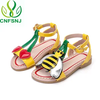 

CNFSNJ New Summer Girl Sandals Cartoon Bees Love Cherry Children sneakers Little baby Colorful Beach Slippers 21-35