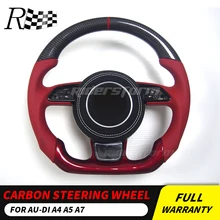 Настоящее углеродное волокно руль для Audi A3 A4 A5 A6 A7 Индивидуальные Красный Карбон и черный Карбон с кожаным рулевым колесом