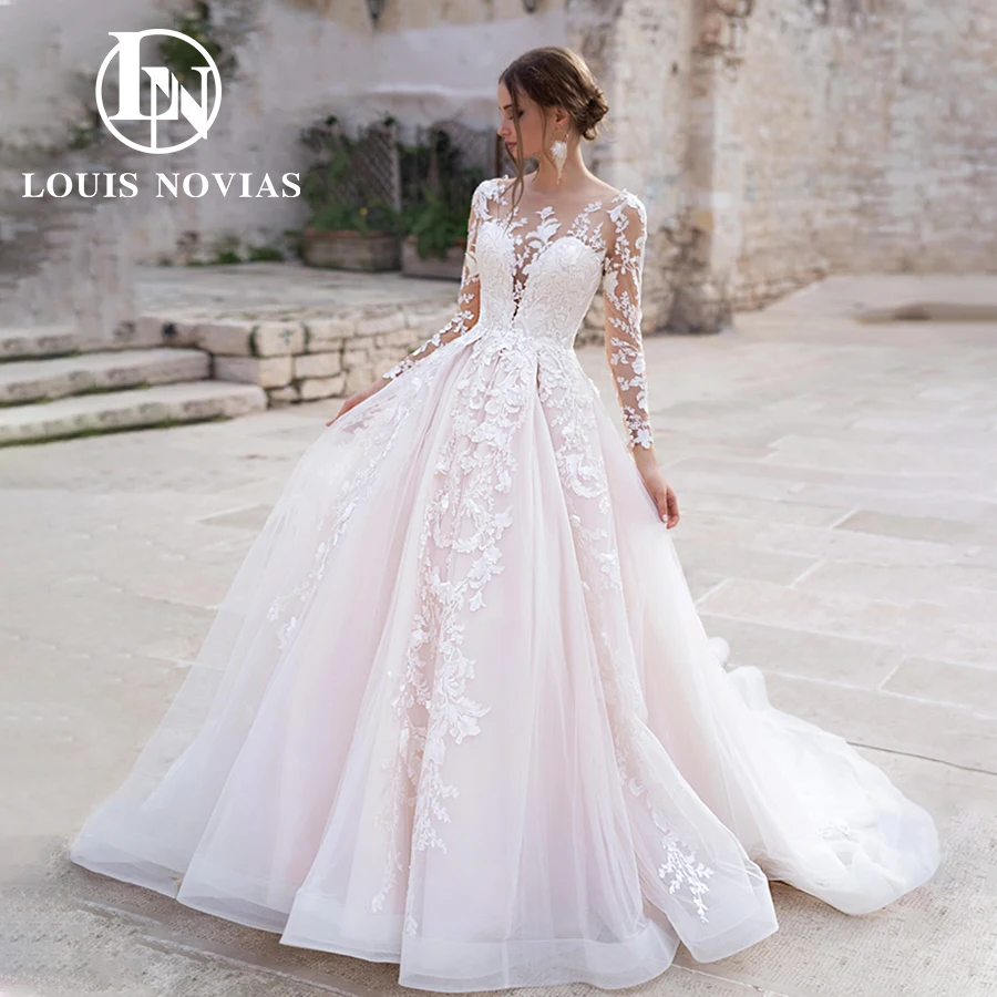 Свадебное платье А-силуэта LOUIS NOVIAS классическое Полупрозрачное невесты с длинным