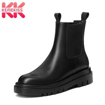 

KemeKiss Woman Flat Heel Boots Genuine Leather Ankle Boots Woman Fashion Simple Winter Shoes Woman Footwear Size 34-39