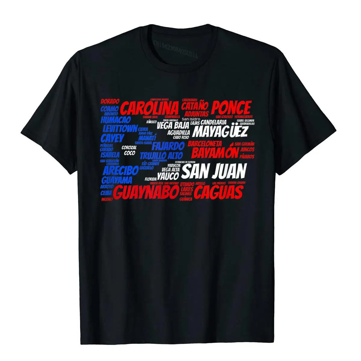 Puerto Rico Flag with City Names San Juan Word Art T-Shirt__97A1231black