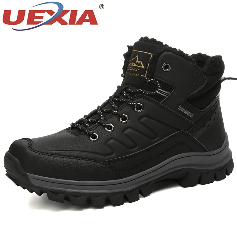 UEXIA New Winter Plush Fur Snow Boots Shoes Supper Warm Men's Sneakers Footwear Fashion Outdoor Ankle Outdoor sport Casual - Цвет: black