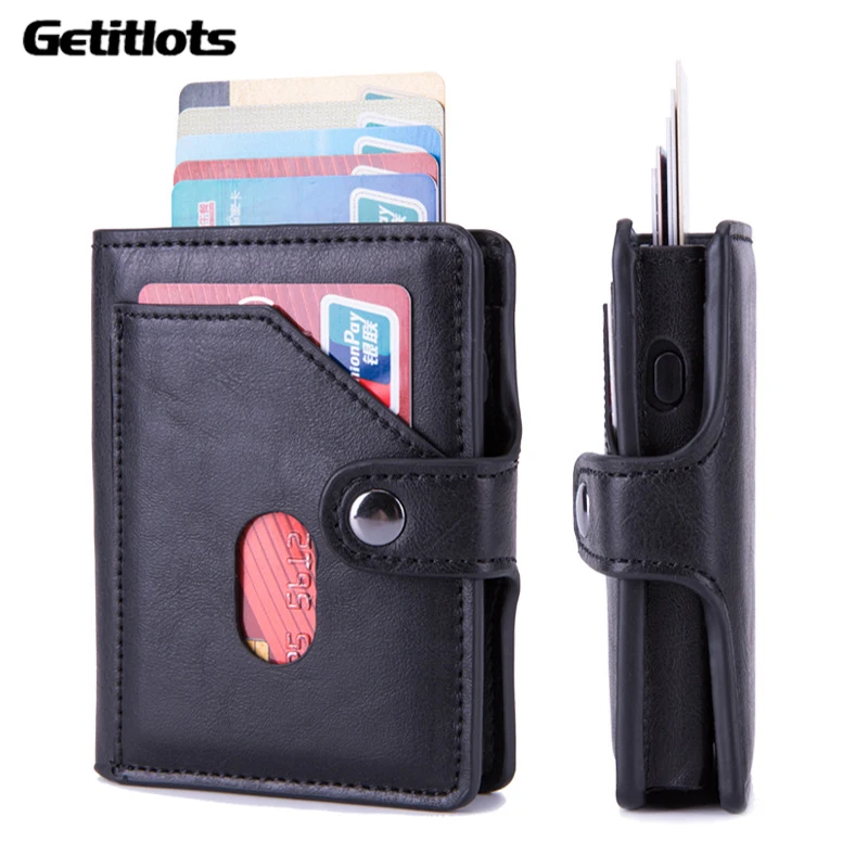 

2021 Pop-up Card Wallet Automatic Clutch Hasp Fashion Luxury ID Card Holder RFID Aluminum PU Leather Antitheft Business Purses