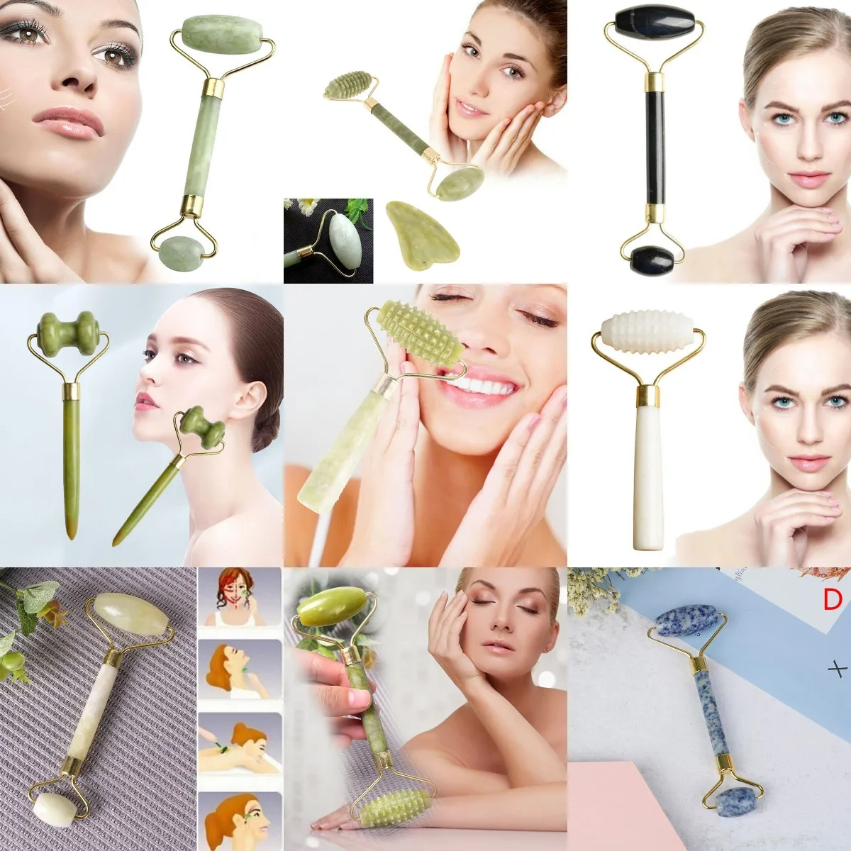 Guasha Board Natural Jade Massage Roller SPA Scraper Stone Facial Anti-wrinkle Treatment Body Facial Massager Health Care Tool