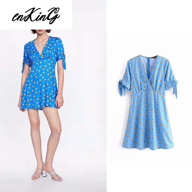 

2019 summer spring dress women vestidos a-line short sleeve knee-length v neck dress women vestidos de fiesta party dress