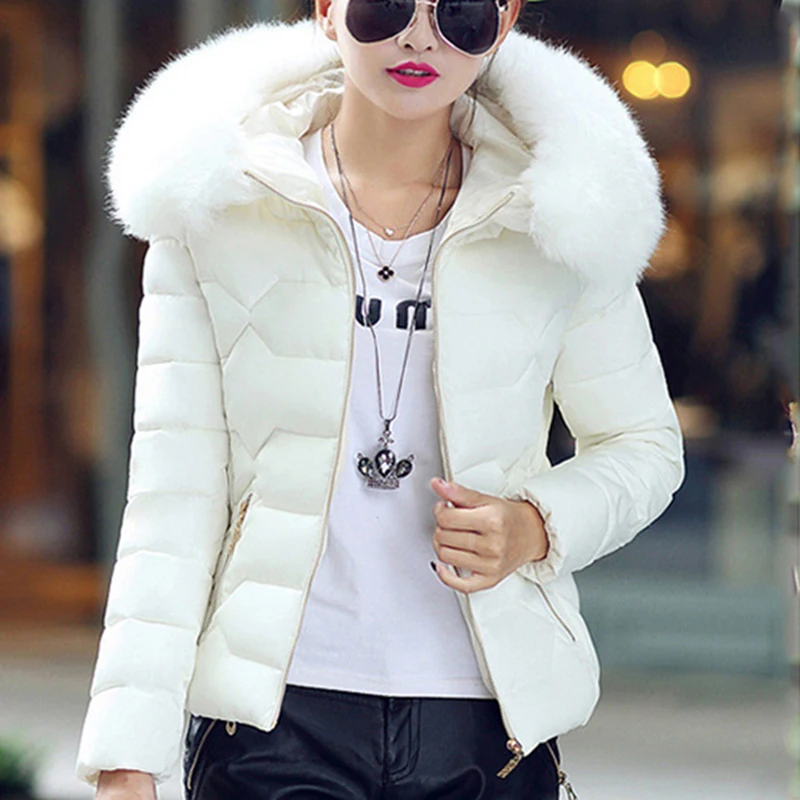 YMING Fashion Winter Down Jackets Women Puffer Warm Parks with Hooded Detachable Fur Collar Female Coat Cotton Outwear Clothes