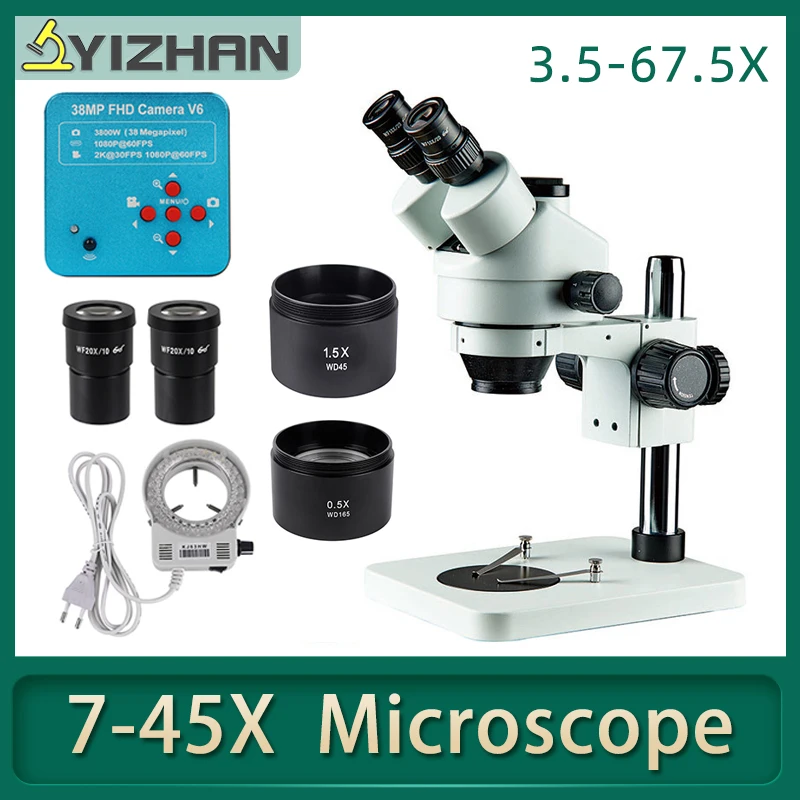 Тринокулярный Стерео микроскоп YIZHAN 3 5x 67.5X с зумом 38MP 2K HDMI USB камера со