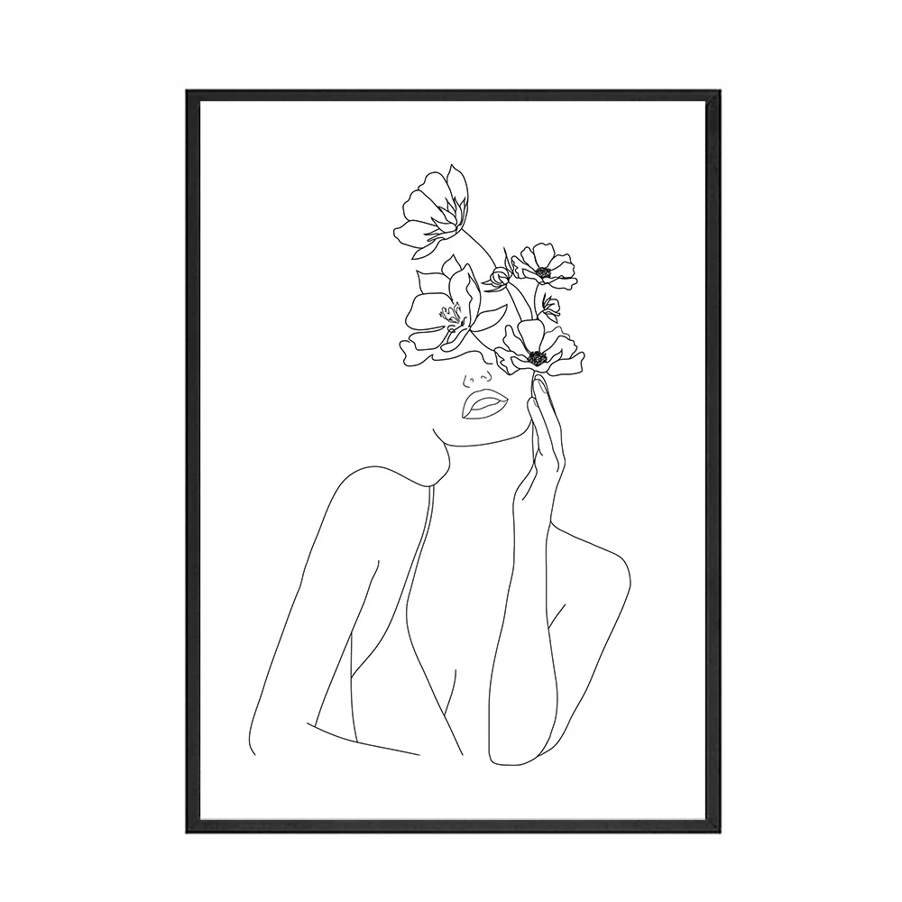 Line Woman Face with Flowers Posters and Prints Wall Art Canvas Painting Nordic Poster Minimalist Style Line Draw Home Decor