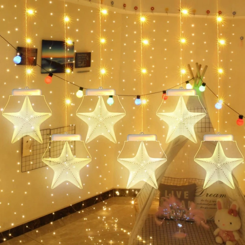 

2x0.7m Moon Star Wire LED String light Holiday lighting Fairy Garland Natal Curtain For Christmas Tree Wedding Party Decoration