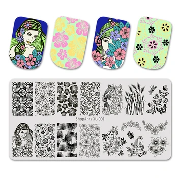 

ShopAnts Nail Stamping Plates Stainless Steel Beautiful Girl Flower Grass Bird Butterfly Pattern Nail Art Stamps Template XL-001