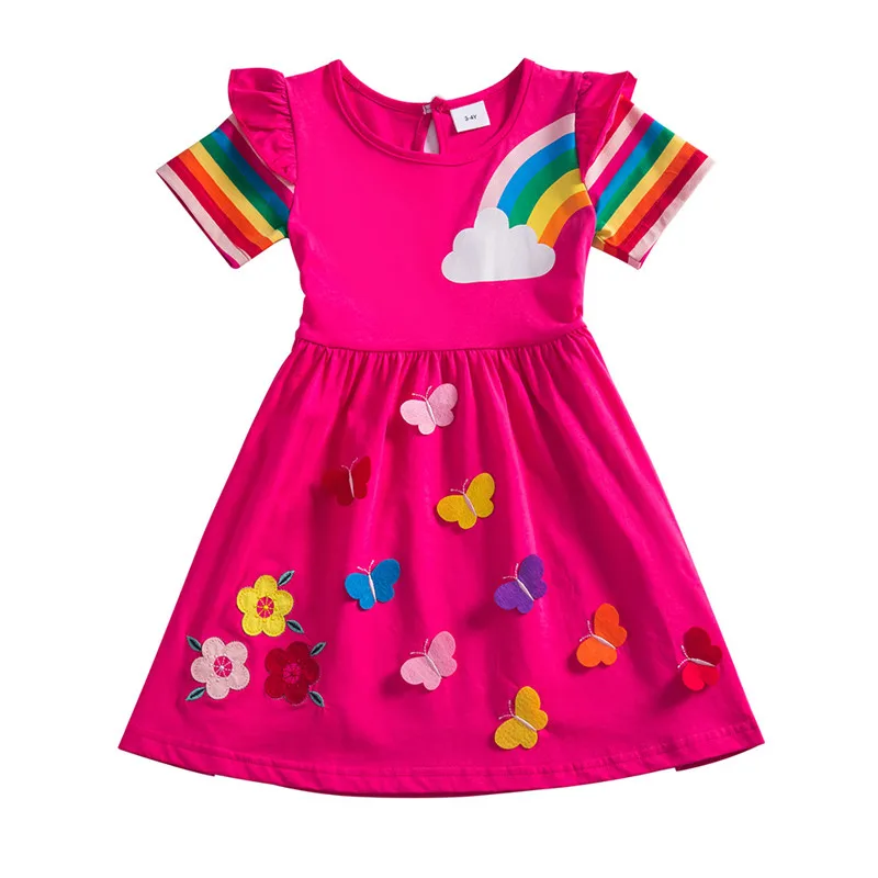 Girls Dress Princess Costume Jumping Meters Summer Butterflies Girls Birthday Dresses 3-8T Frocks