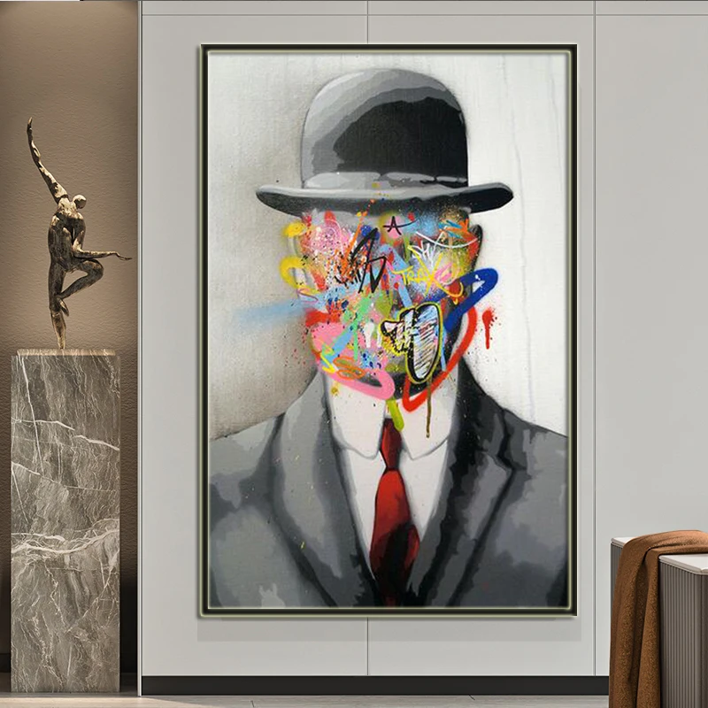 Картина знаменитой картины Rene Magritte граффити с изображением сына человека на
