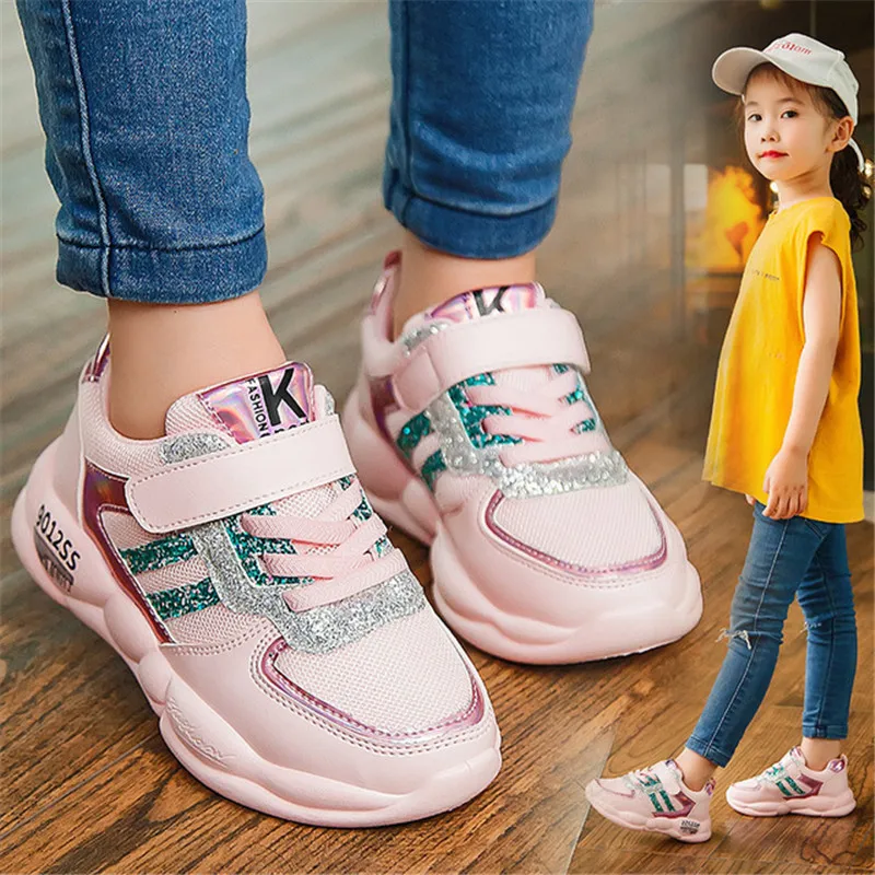 Осенне-зимние детские кроссовки спортивная обувь для детей сетчатая дышащая Повседневная модная обувь для детей - Цвет: pink-mesh
