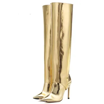 

Prova Perfetto Brand Female Winter Long Boots Sequined Cloth Women Knee High Boots High Heels Night Club Woman Plus Size Boots