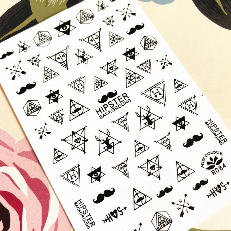 

R-084 Four-color Beard triangle 3D Back glue Nail decal Nail sticker Nail decoration Nail art Nail tool Nail ornament