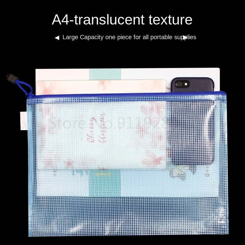 10pcs A4/A5/A6 Mesh Zipper Pouch Document Bag Waterproof Zip File Folders School Office Supplies Pencil Case Storage Bags