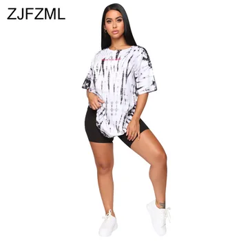 

Casual 2 Piece Set Women Tracksuit 2020 Summer Tie Dye Print Short Sleeve Top And Biker Short Sweat Suits Birthday Club Outfits