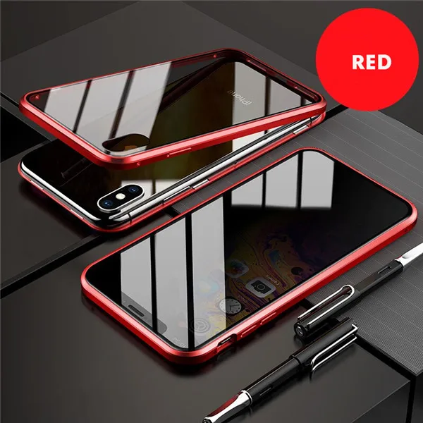360 магнитный адсорбционный чехол для iPhone XS MAX XR X 7 8 6 6s Plus Передняя Задняя крышка из закаленного стекла полный защитный чехол на для айфон XS MAX X 8 Plus 7 6 6s плюс XR - Цвет: Red
