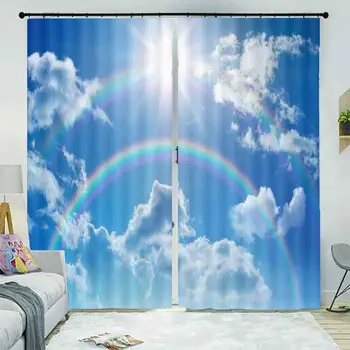 

2019 Cortinas Cocina Blackout Blue sky And White Clouds Window Curtain Living Room Bedroom Luxury Curtains 3d Fashion Decoration