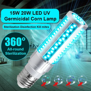 

220V LED Disinfection UV Lamp E27 Sterilization Lamp 15W 20W UVC Bulb Ultraviolet LED Corn Bulb Germicidal Light Kill Dust Mite