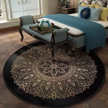 

Classic European-style Retro Black Gold Pattern Living Room Bedroom Hanging Basket Chair Round Non-slip Mat Carpet