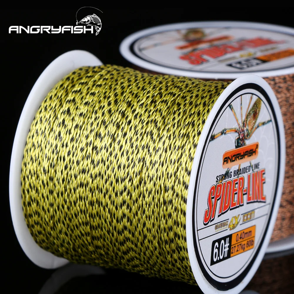 Бренд Angryfish, серия Spider-Line, 4 нити, 300 м, PE плетеная леска, камуфляжная, желтая и коричневая, 10лб-60lb, прочная