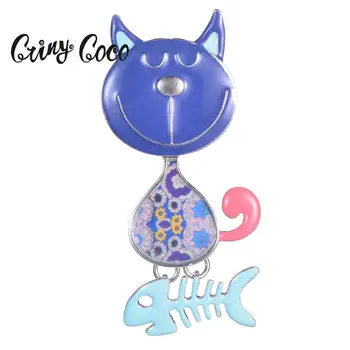 

Cring Coco Enamel Blue Cat Brooches and Pins Cartoons Pet Animal Jewelry Accessories Metal Brooch for Kids Women Dropshipping