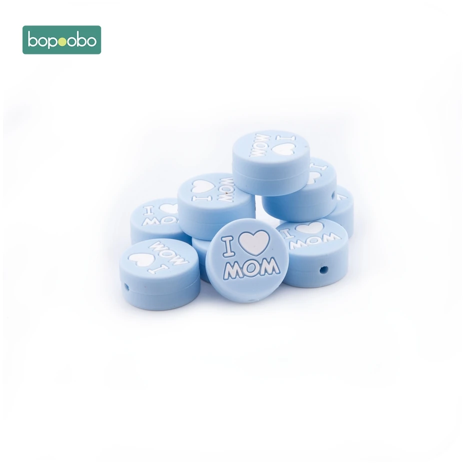 Candy blue Bopoobo 50 шт. пищевого качества Силиконовые Детские Прорезыватели I Love DAD диск Diy кулон ожерелье аксессуары Новорожденные зубные тренировочные бусины - Цвет: Candy blue