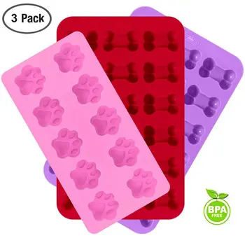 

3 Pack Silicone Ice Mold Trays with Puppy Dog Paw and Bone Shape Reusable Bakeware Maker for Baking Chocolate Candy