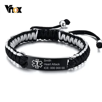 

Vnox Medical Alert ID Bracelets Free Custom Diabetic Engraving Fully Length Adjustable for Wrist 6.89" to 11.02"