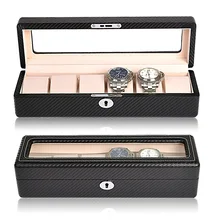 6/12 натуральная кожа/углеродное волокно роскошная коробка для часов коробка для хранения ювелирных изделий оконный органайзер для колец Браслет Дисплей держатель чехол
