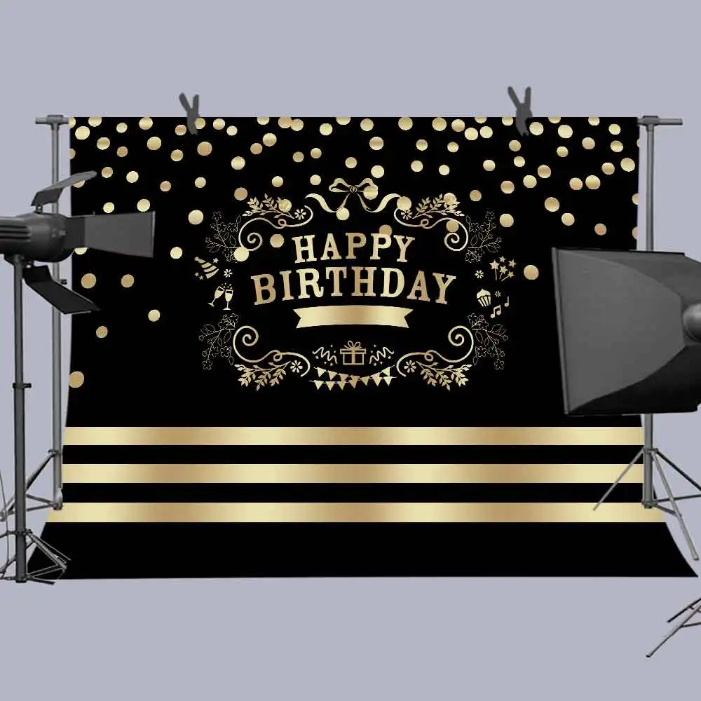AIIKES 7x5FT/2.1Mx1.5M Birthday Photography Backdrops Gold and Black Stripes for 