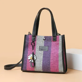 

New Designer Stripe Canvas Shoulder Bags for Women 2020 Fashion Daisy Pendant Handbags Travel Luxury Hand Bag Female Totes
