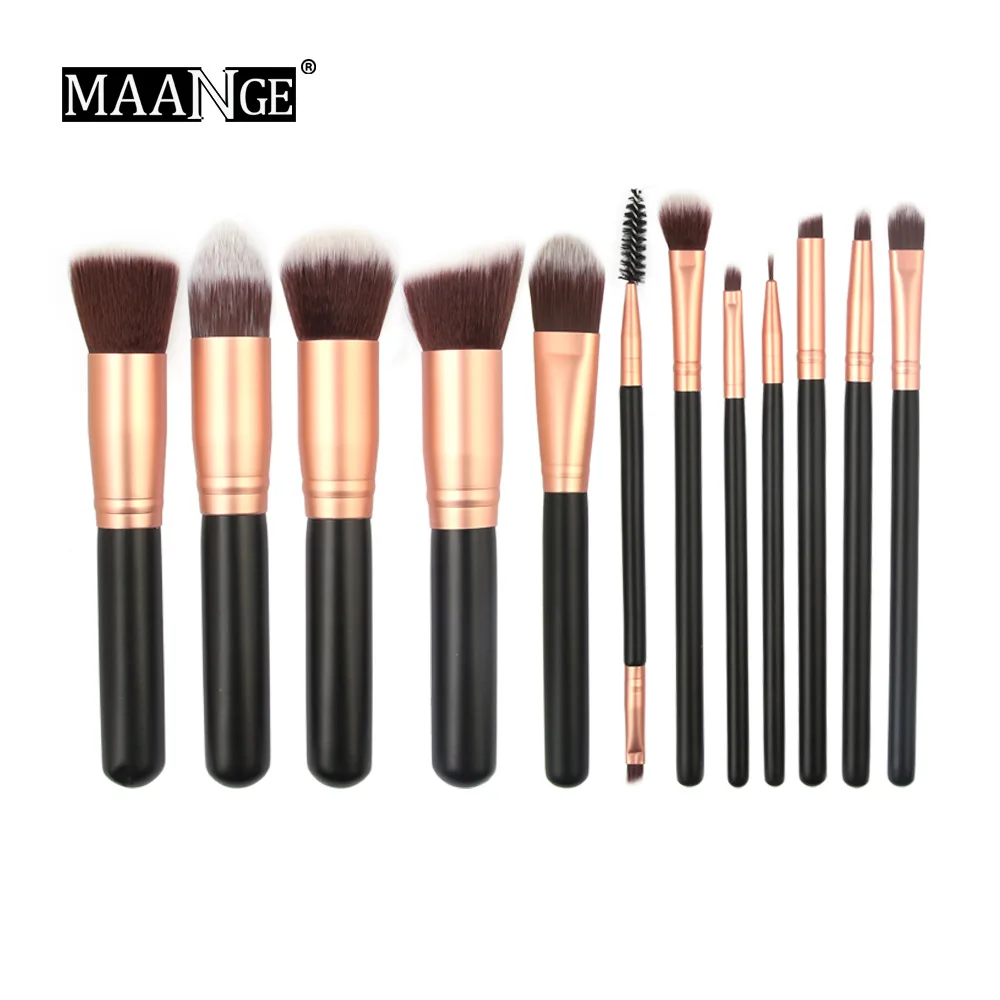 

MAANGE 12 Cosmetic Brushes Set, Wood Handle Sub-Rose Gold Tube Cosmetic Tools for Direct Sale