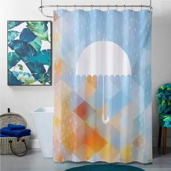 

Shower Curtains for Bathroom Turquoise Winter,Umbrella Figure on Foreground with Fractal Geometric Diagonal Computer Collage