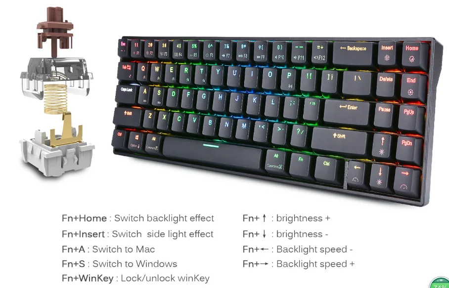 RGB Bluetooth клавиатура со стрелкой направления механические клавиатуры MAC