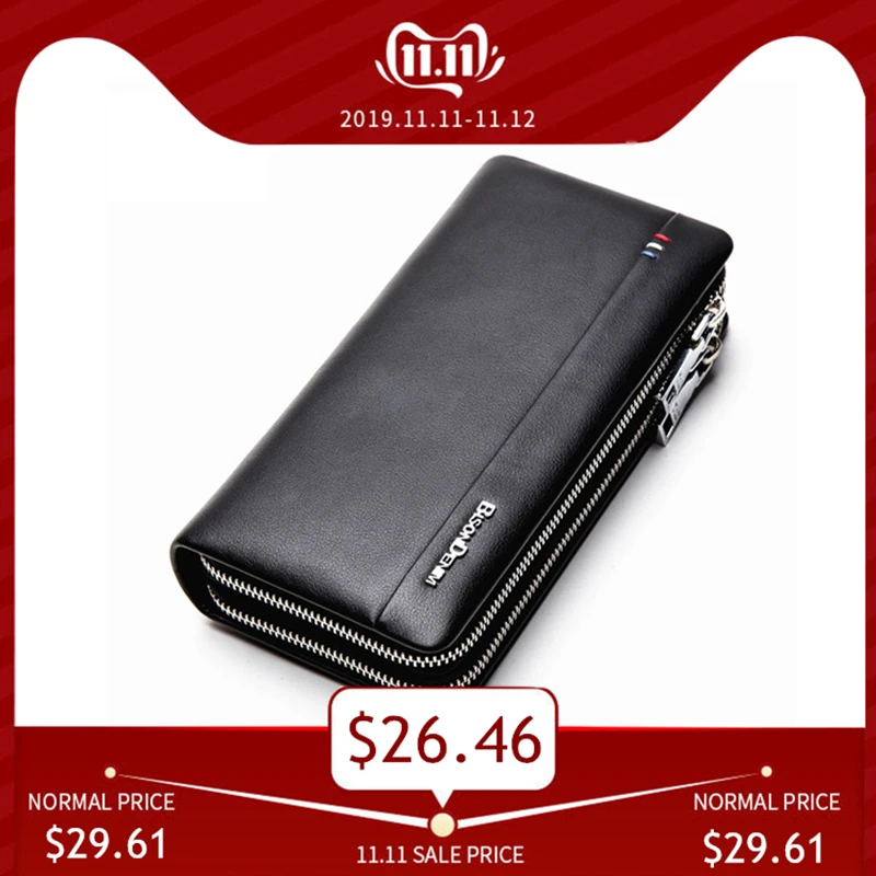 Günstig BISON DENIM Männer Brieftasche Mit Münzfach Lange Brieftasche Doppel reißverschluss Business Echtem Leder Kupplung Tasche Rindsleder Geldbörse Männer N8008 2