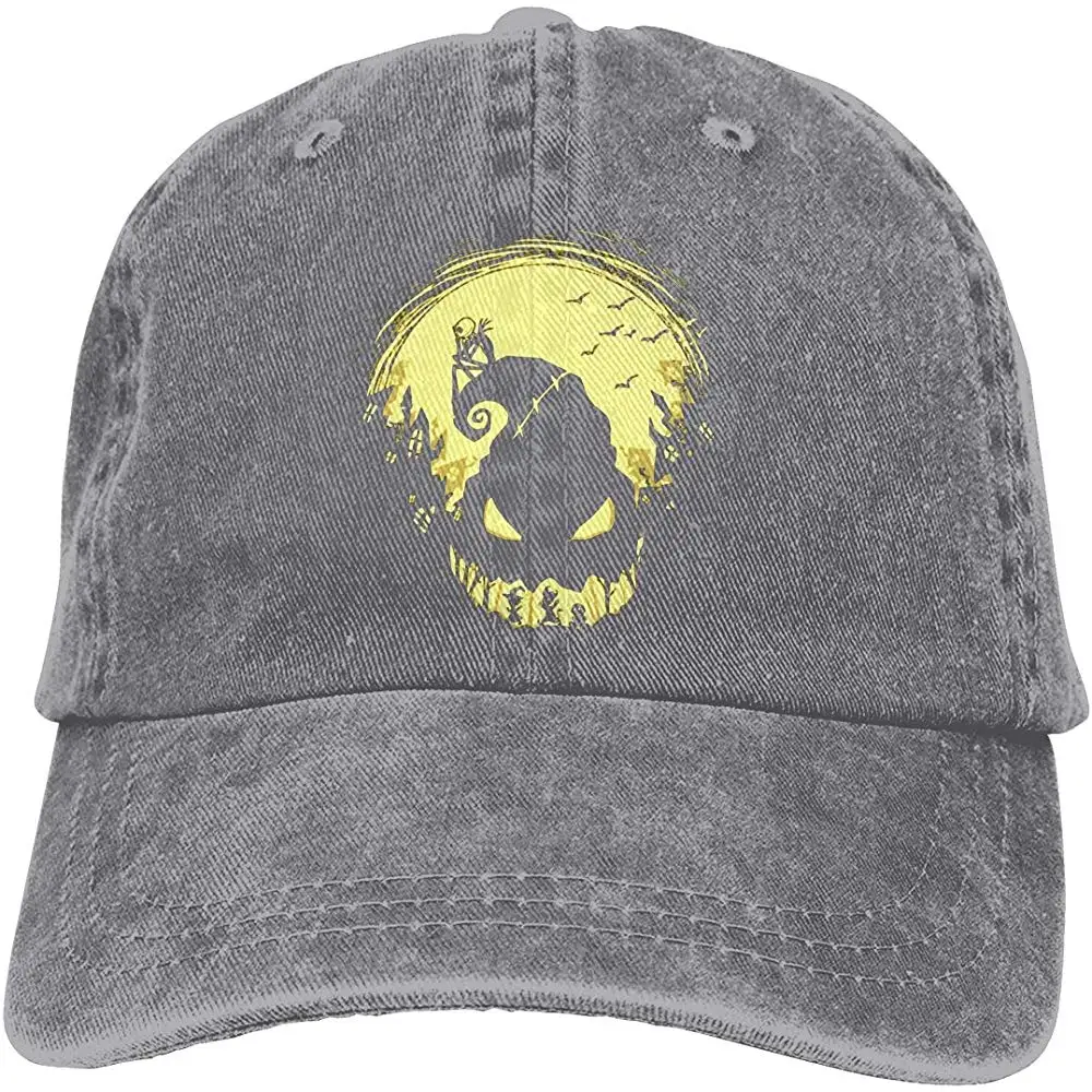 Унисекс Взрослых Винтаж Мыть Бейсболка Регулируемая папа шляпа-Хэллоуин Джек черный