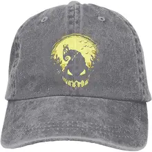 Унисекс Взрослых Винтаж Мыть Бейсболка Регулируемая папа шляпа-Хэллоуин Джек черный