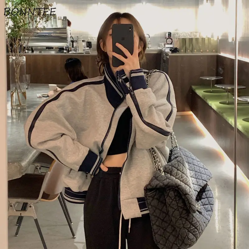 

Куртка женская осенняя на молнии, стильная Свободная верхняя одежда со вставками, нежная Удобная базовая одежда для студентов, в классическом американском стиле, для отдыха