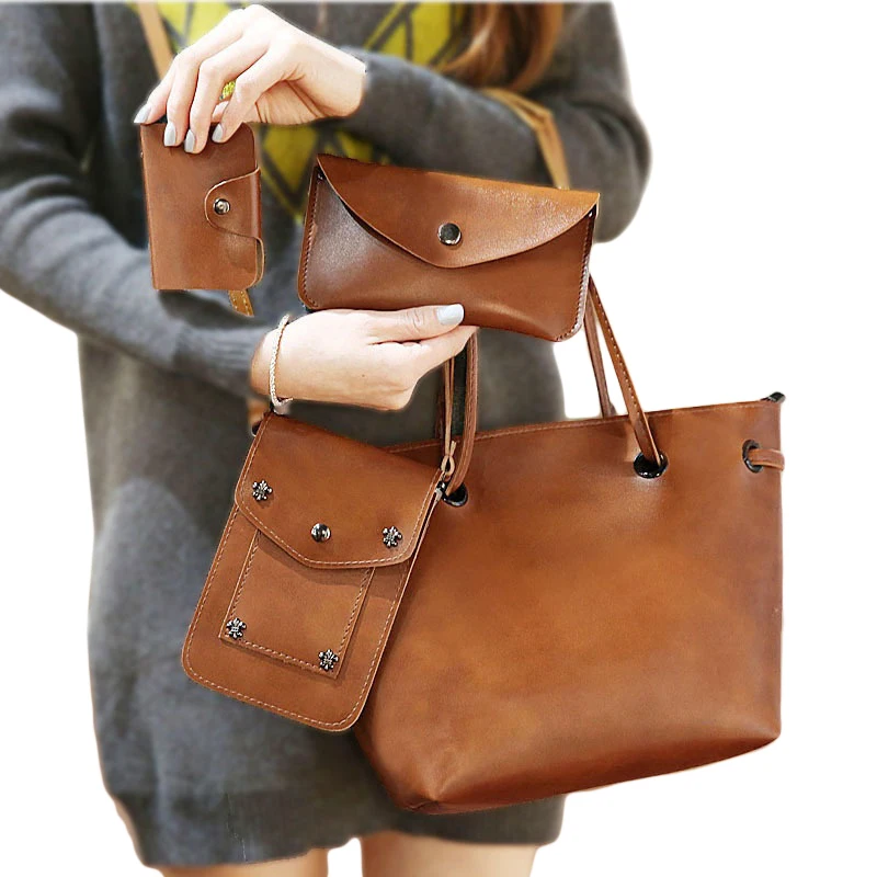 

4Pcs/Set New Composite Handbags for Women Large Capacity Vintage Women Shoulder Bags PU Famous Brand Female Totes Designer Bags