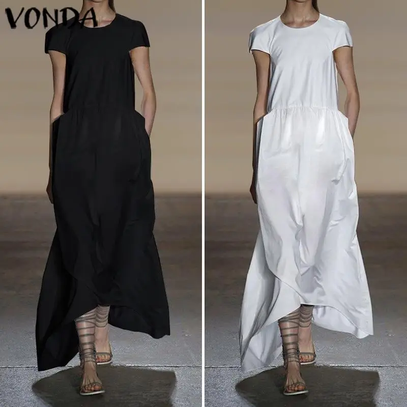 Модное белое платье, VONDA, летнее платье с круглым вырезом и короткими рукавами, мешковатое платье макси, длинные платья для беременных, богемный сарафан, Femme Vestidos