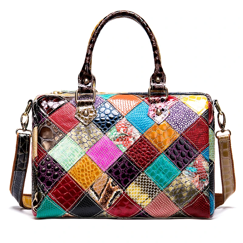 

Lady Shoulder Bag2020new Fashionable First Layer Cowhide Splicing Package Pattern Handbag Messenger Bag For Women