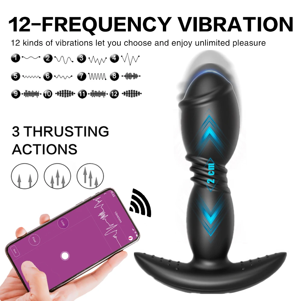 App Bluetooth Control Telescopic Anal Butt Plug Vibrator For Men Prostate Massager Vagina Dildo