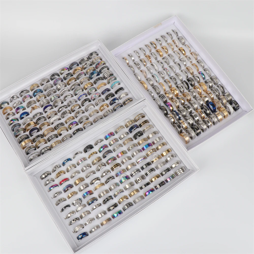 50pcs/lot Fashion Stainless Steel Jewelry Rings For Women Men Mix Style Color 50 different styles