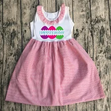 Новое поступление; пасхальное платье для маленьких девочек; сезон весна-лето; детская одежда; розовое хлопковое платье без рукавов с рисунком кролика и яйца; длина до колена