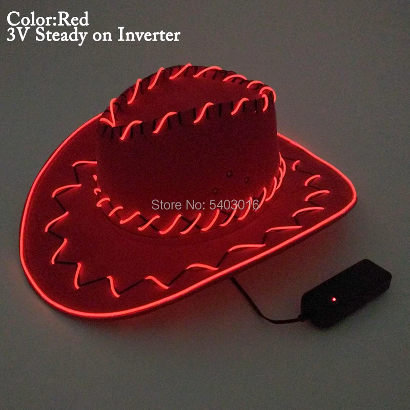 

Cool EL Wire Red Cowboy Hat EL Glowing Party Cap with 3V Steady on Driver Travel Men Hat for Dance Party Costume DIY Decor