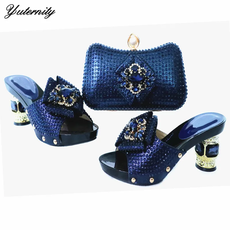 

High Quality Fashion Italian Design Crystal Ladies Shoes And Bag Set Summer Elegant Strang Heels Shoes And Bag For Evening Party