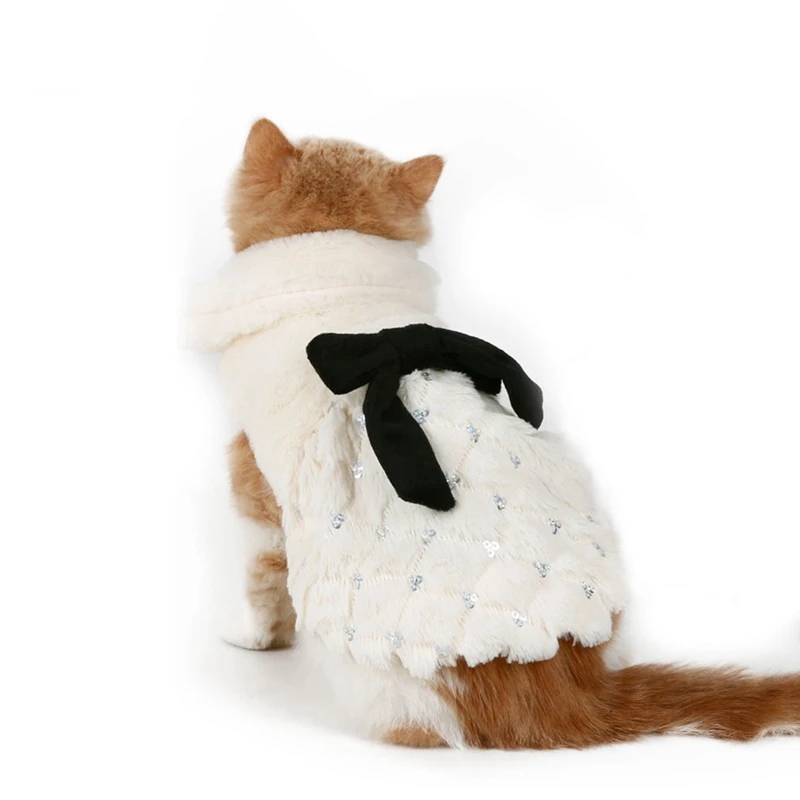 Зимняя Теплая Одежда для питомцев, роскошная куртка из искусственного меха для собак и кошек, зимнее флисовое пальто, одежда для маленьких собак и кошек с бантом для чихуахуа