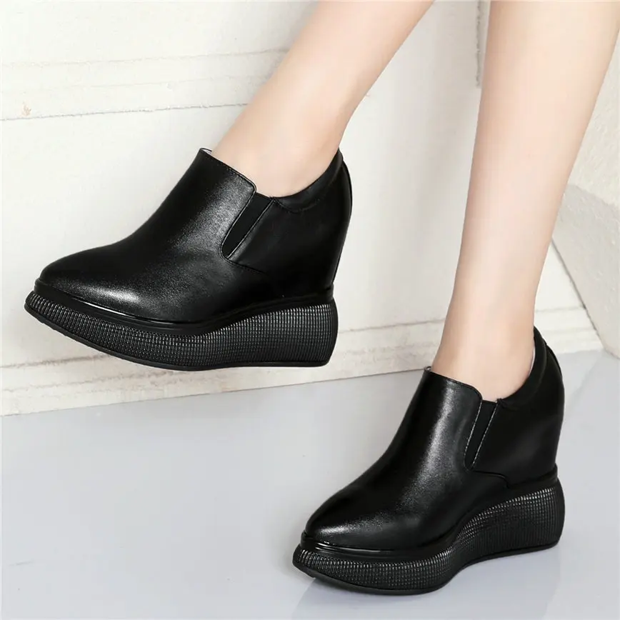

Platform Sneakers Women Cow Leather Wedge High Heel Ankle Boots Female Pointed Toe Comfortable Walking Shoes Casual Travel Shoes